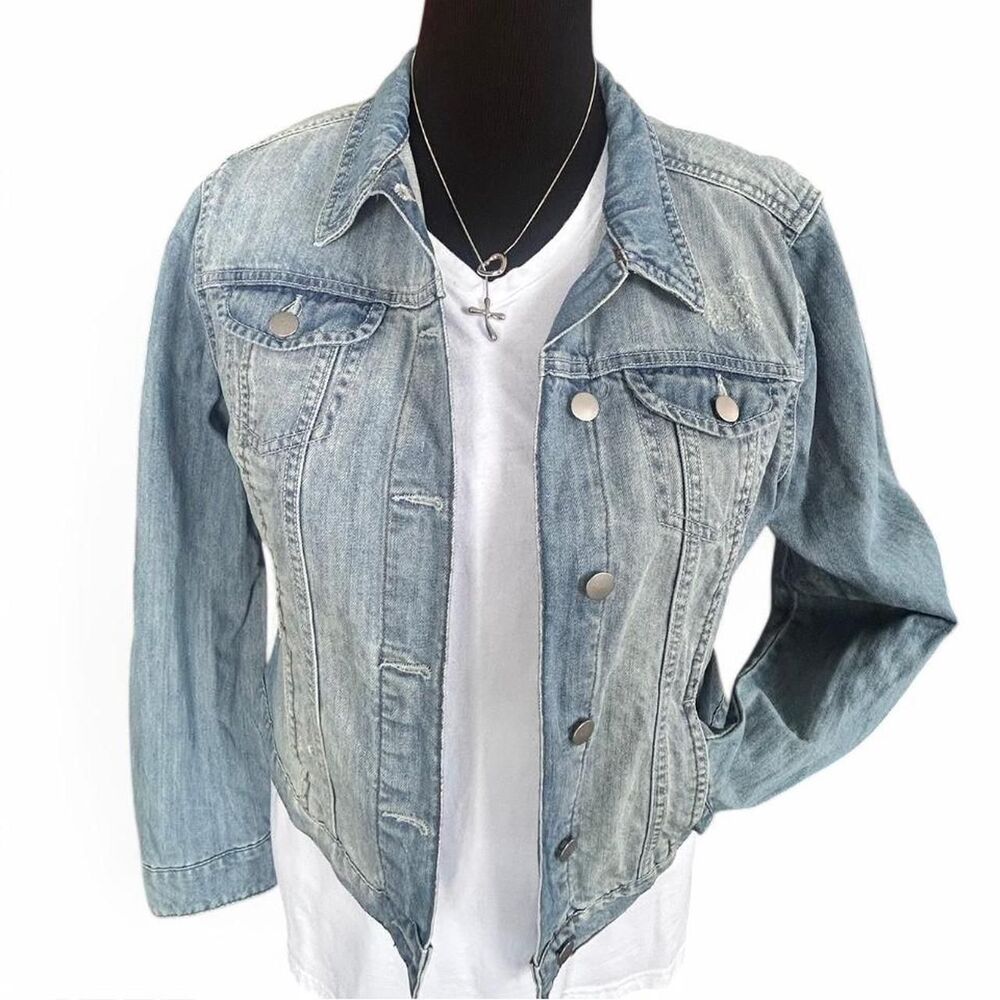 Women's Distressed Blue Jean Jacket Sz 10 Denim by Dorothy Perkins Brand Denim